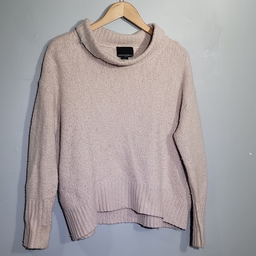 CYNTHIA Rowley Pastel Lavender Pewter Wool BLEND Mock Cowl Neck Sweater
